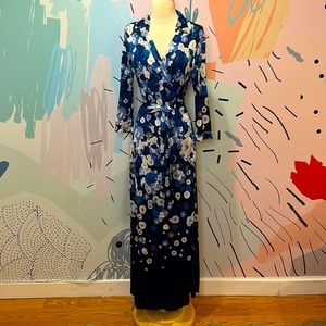 DVF Diane von Furstenberg Silk ‘Abigail’ Maxi wrap dress in blue floral